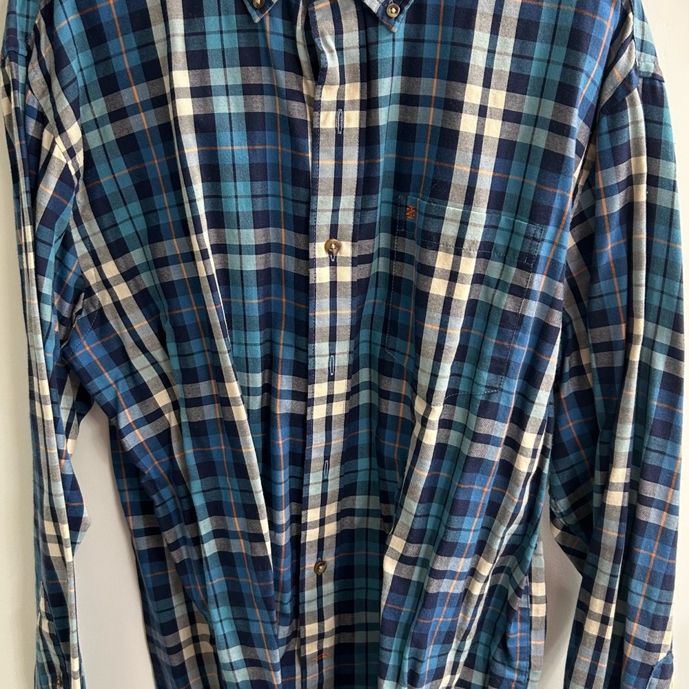 Izod Men's Blue and White Plaid Button Down Shirt